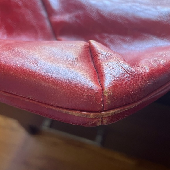 VINTAGE Yves Saint Laurent Red Leather Hand Bag with Silver-Toned Hardware - Picture 13 of 16